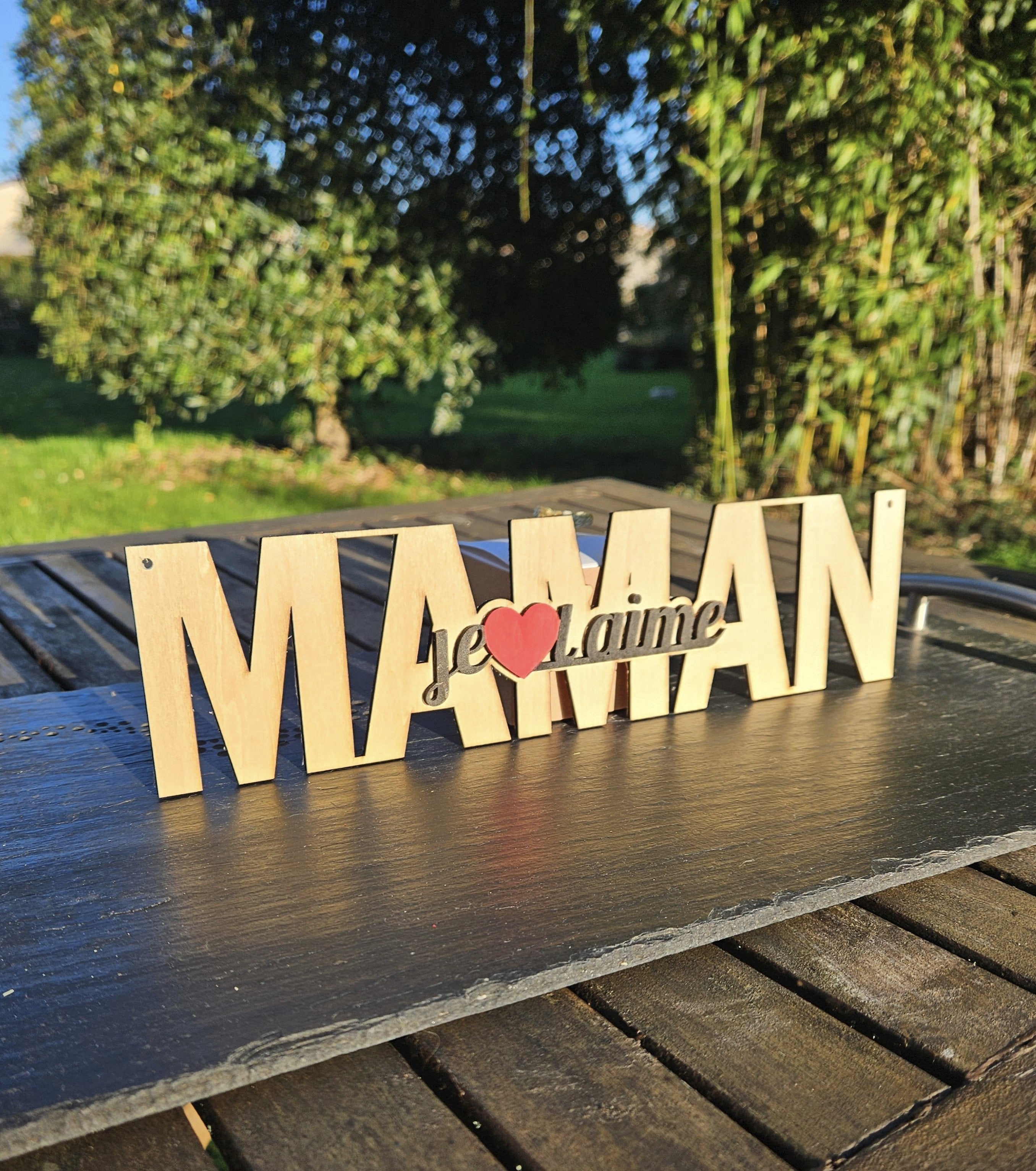 Mot en bois " Maman je t'aime "