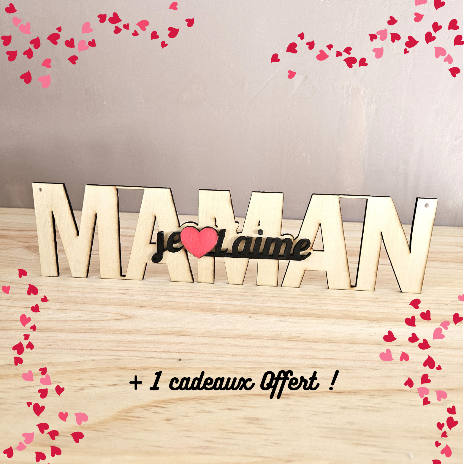 Mot en bois " Maman je t'aime "