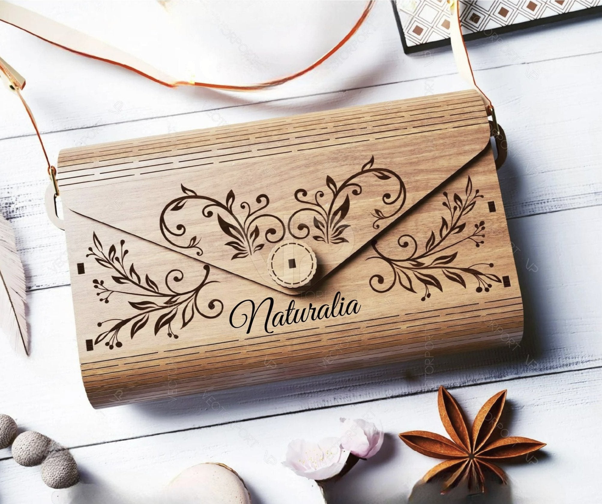 Sac à main Élégant en bois avec motif floral