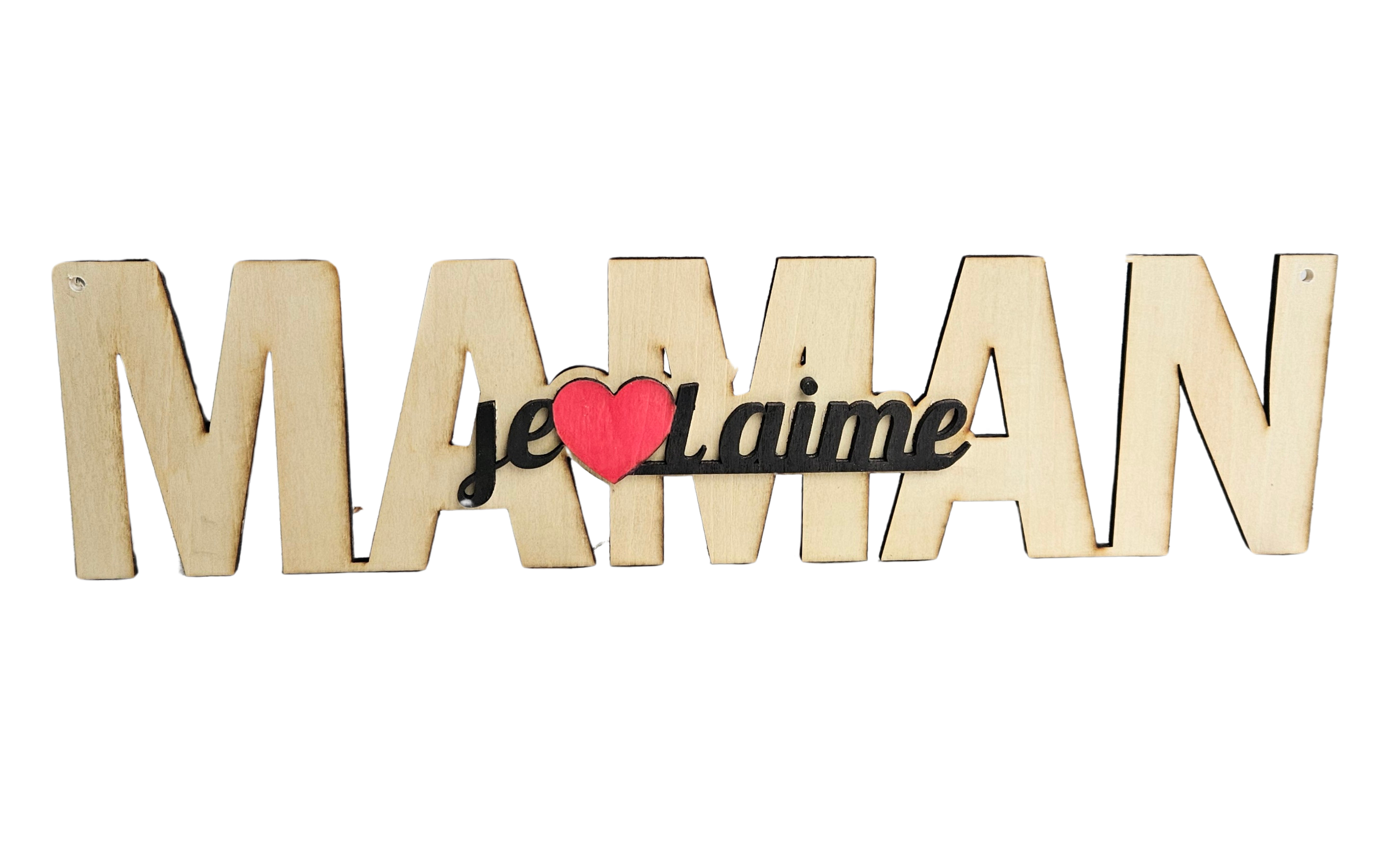 Mot en bois  " Maman je t'aime "