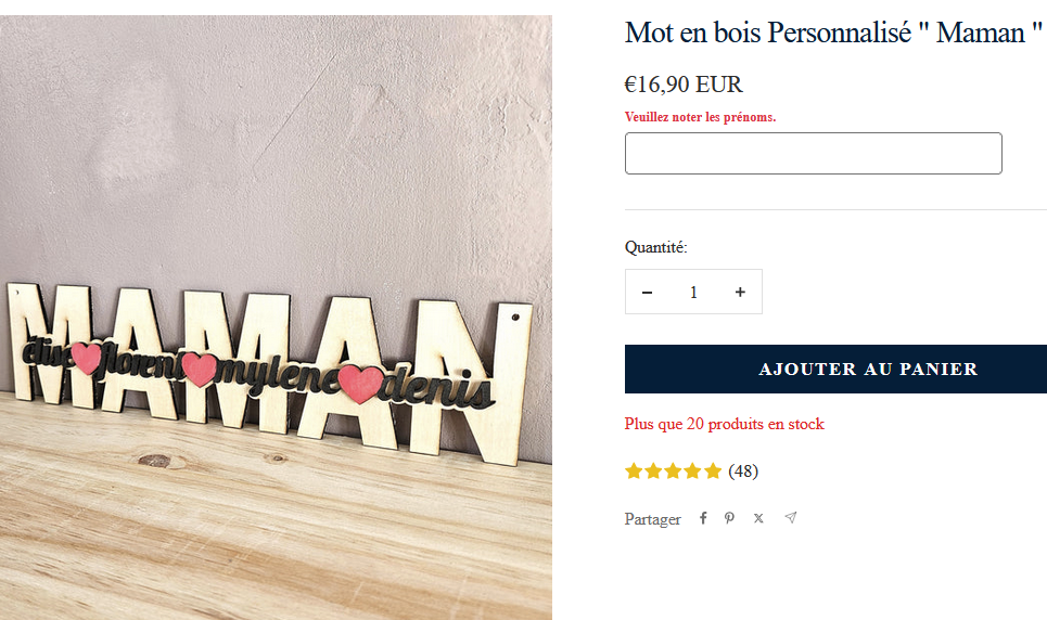 ❤️ Mot " Maman " Nom enfant Personnalisable