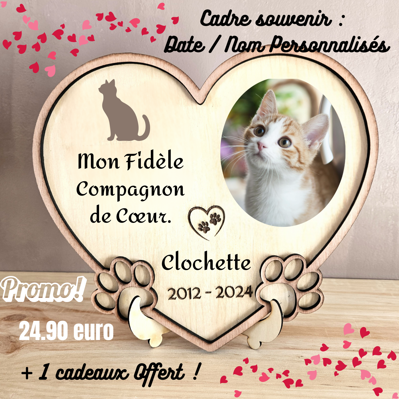 🐱 Cadre Hommage Chat Personnalisé